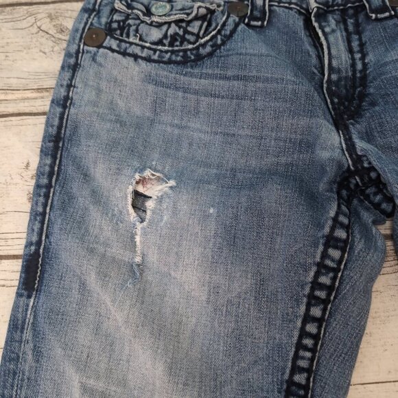 True Religion Distressed Flare Jeans Blue Denim Raw Hem – Women’s 32 - Picture 4 of 15
